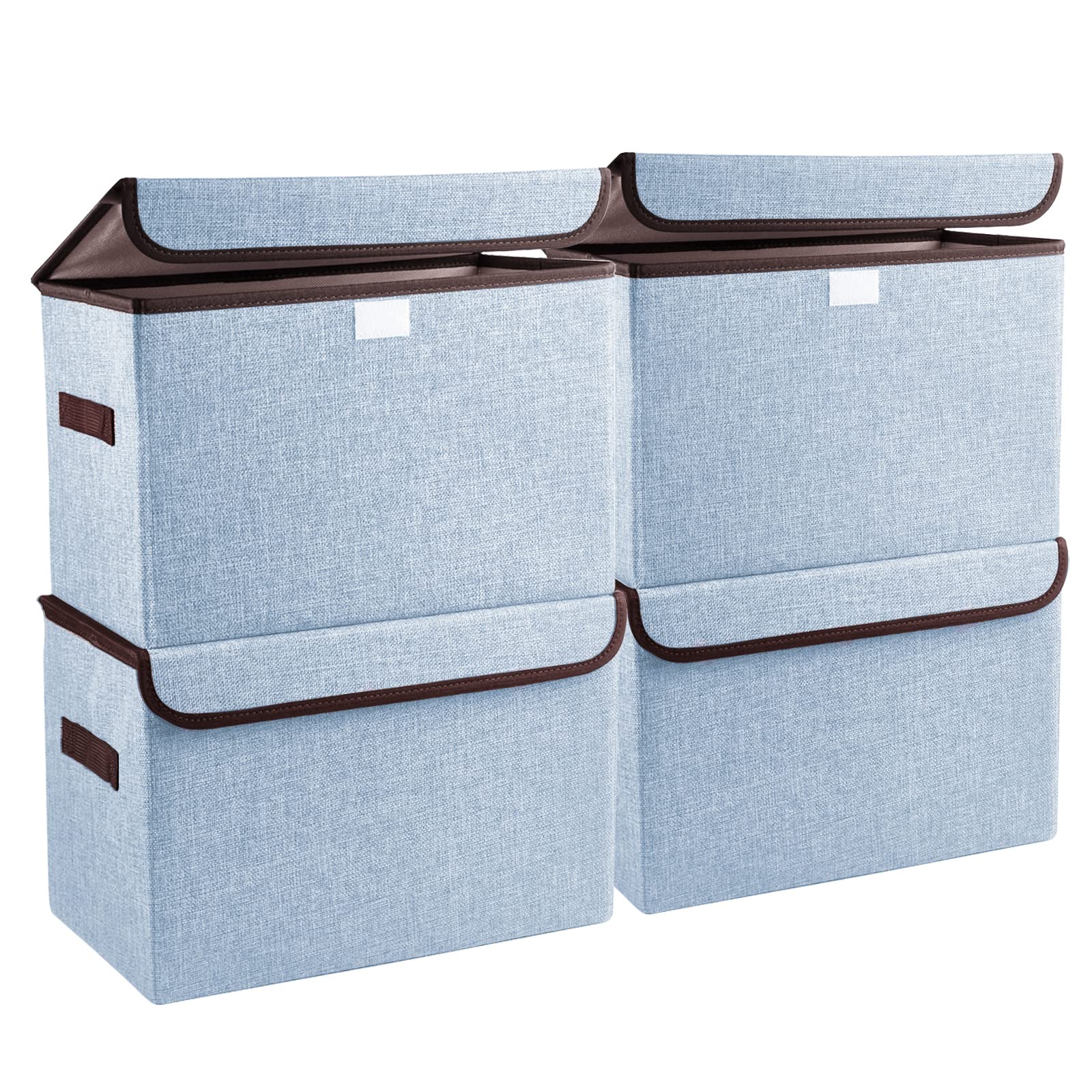 Bagnizer Large 17" 42 Quarts Collapsible Stackable Storage Bins with Lids [3-Pack] Foldable Fabric Linen Storage Boxes Cube, Closet Organizer Baskets with Label for Home (16.7 x 12 x 12, Gray)