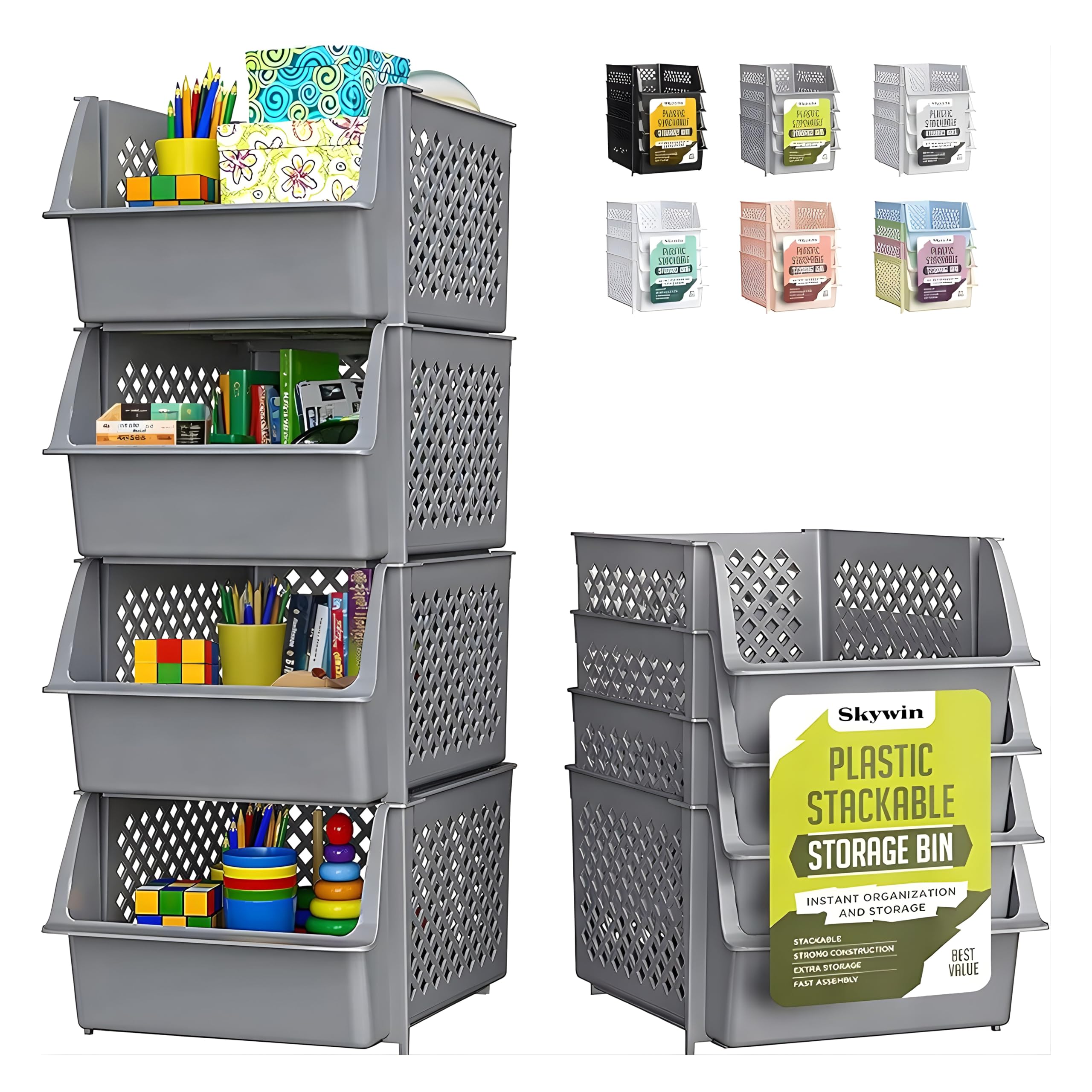 TidyFriend 4 Pack Stackable Storage Bins Open Front for Pantry Organizers and Storage, Pantry Storage for Food, Kitchen and Home Organization, Plastic Storage Bins, Dorm Room Essentials (Black)