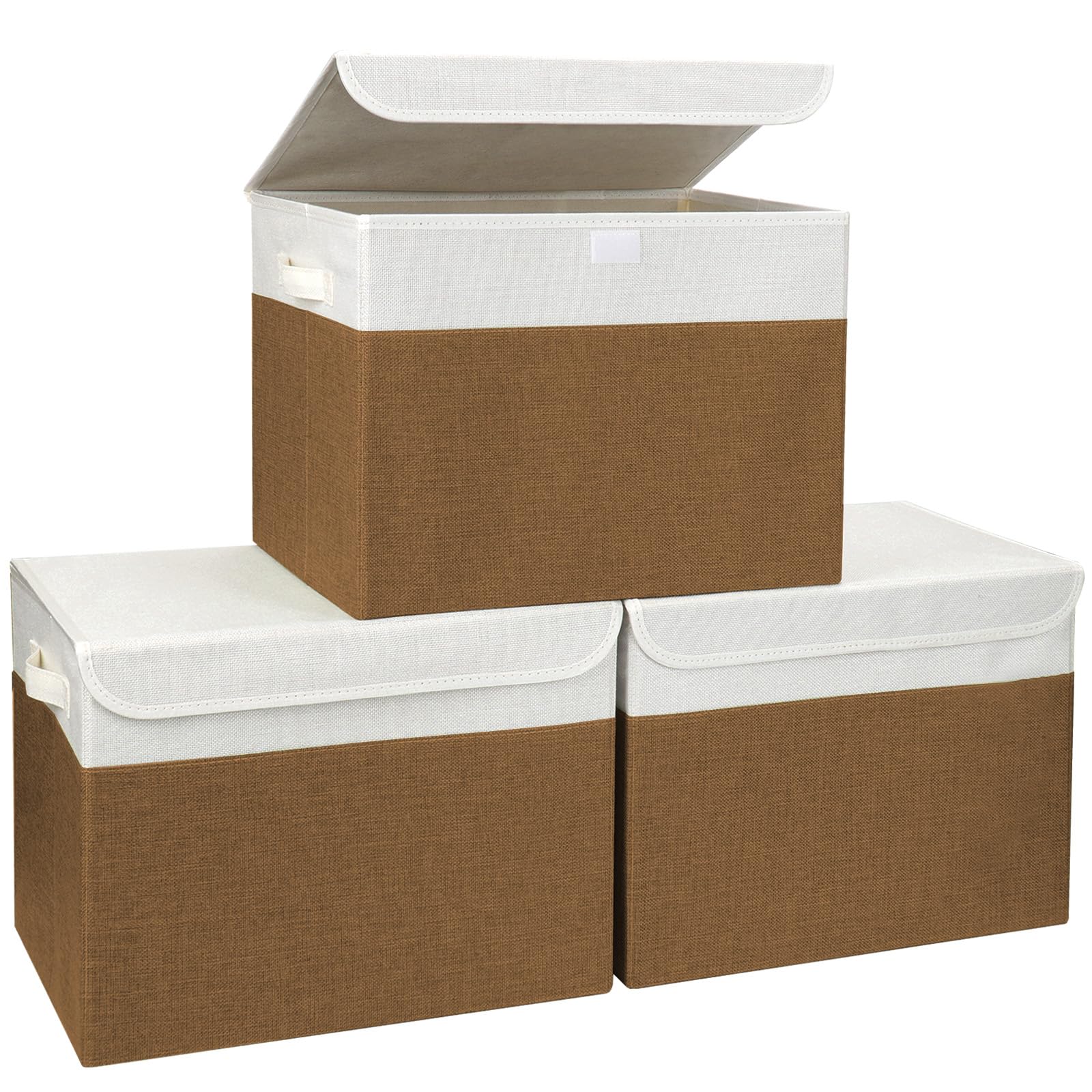 Bagnizer Large 17" 42 Quarts Collapsible Stackable Storage Bins with Lids [3-Pack] Foldable Fabric Linen Storage Boxes Cube, Closet Organizer Baskets with Label for Home (16.7 x 12 x 12, Gray)
