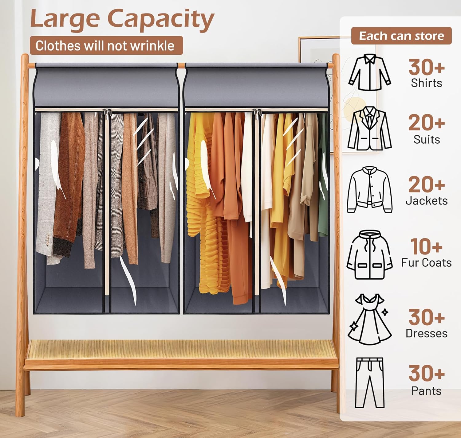MISSLO 43" Hanging Garment Bags for Hanging Clothes Fully Enclosed Coat Bags for Closet Storage Clothes Cover with Large Clear Window and 3 Zippers (Rack not included), 2 Packs