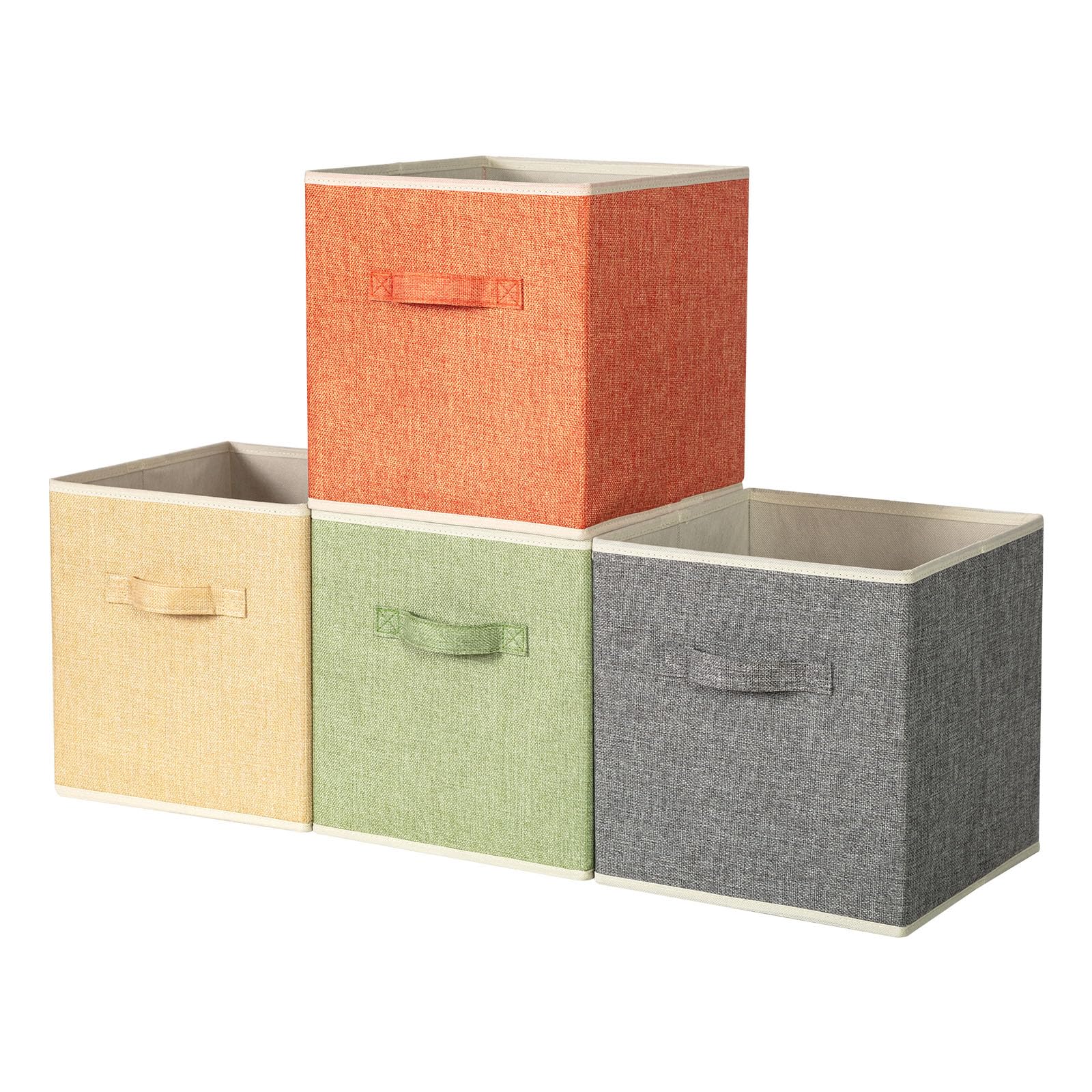Storage Bins with Lid, Foldable Clothing Storage Box case with Handle for Closet, Bedroom, Home, 4 Color Set A, 13L x 12.5W x 7H inch