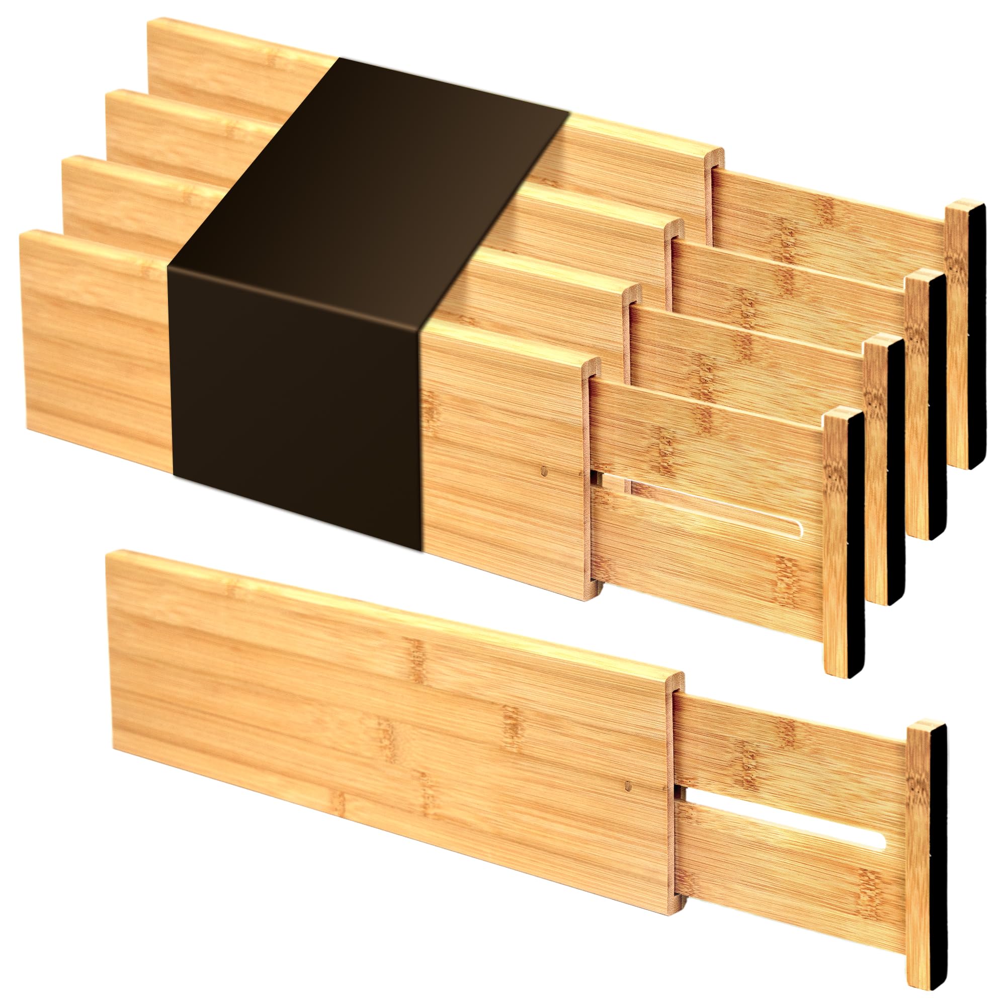 Utoplike 4 pcs Bamboo Kitchen Drawer Dividers Large, Adjustable Drawer Organizers, Spring Loaded, Works in Kitchen, Dresser, Bathroom, Bedroom, Drawer, Desk