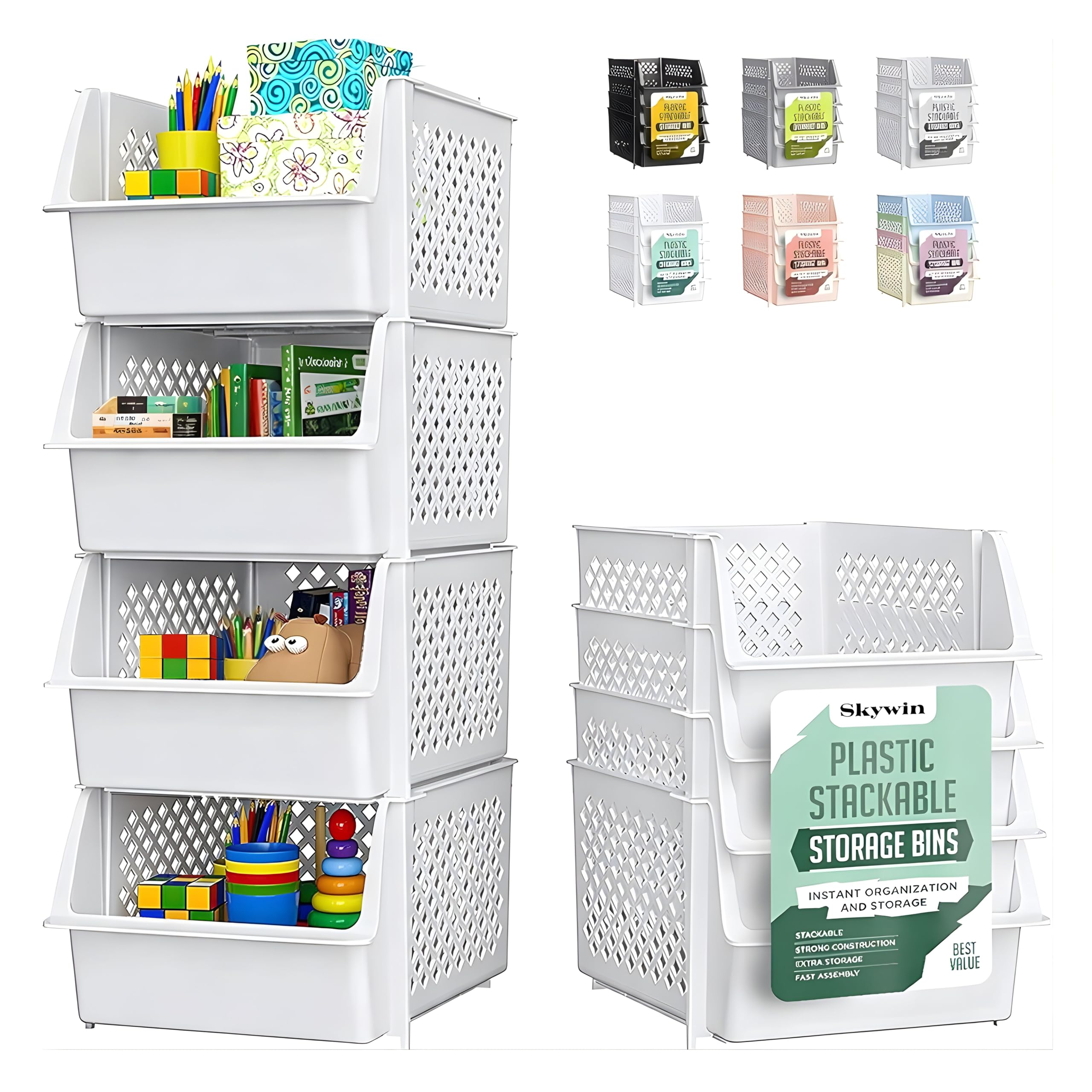 TidyFriend 4 Pack Stackable Storage Bins Open Front for Pantry Organizers and Storage, Pantry Storage for Food, Kitchen and Home Organization, Plastic Storage Bins, Dorm Room Essentials (Black)