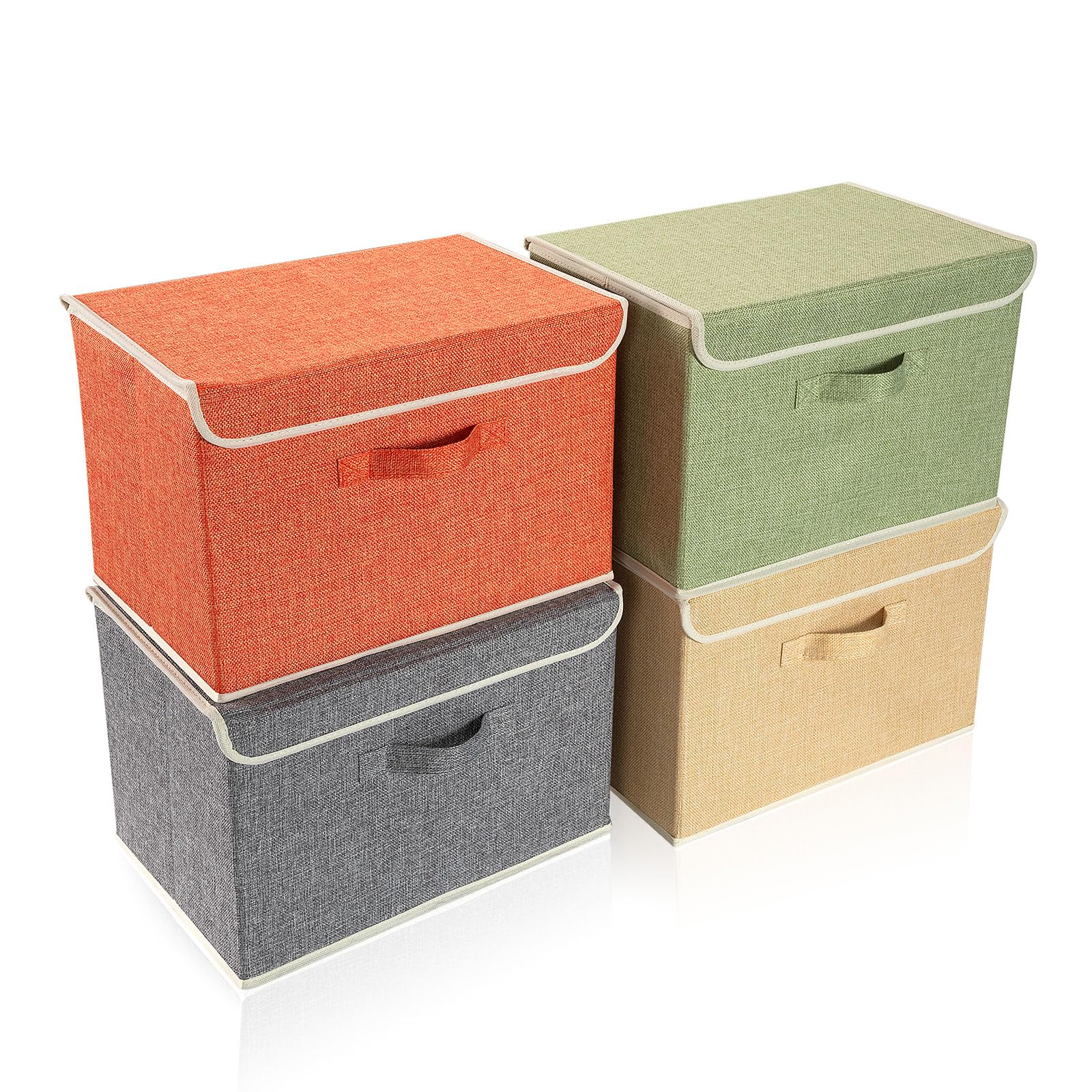 Storage Bins with Lid, Foldable Clothing Storage Box case with Handle for Closet, Bedroom, Home, 4 Color Set A, 13L x 12.5W x 7H inch