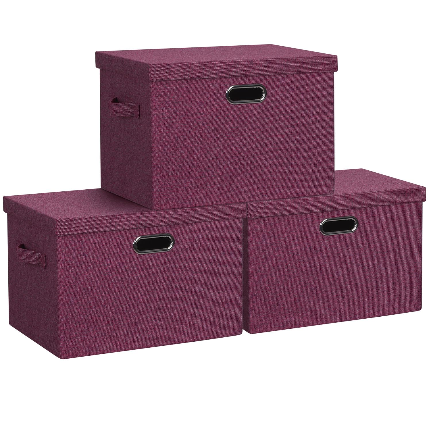 Graciadeco Large Quart Collapsible Stackable Storage Bins with Lids, 3 Packs Beige Linen Fabric Closet Boxes with Lids, Storage Cube Baskets Container Organizers for Bedroom Office(16.6 x 11.7 x 10.8)