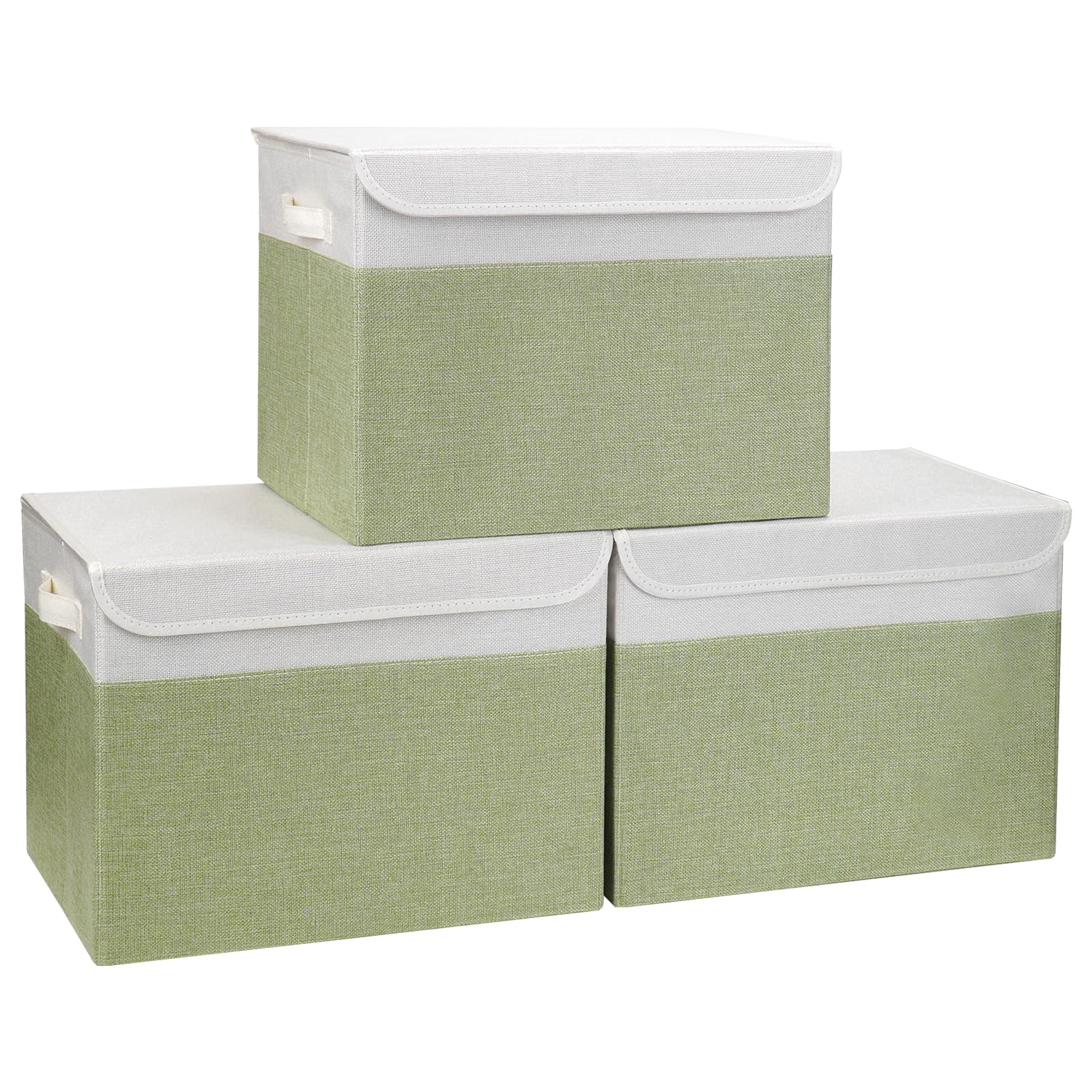 Bagnizer Large 17" 42 Quarts Collapsible Stackable Storage Bins with Lids [3-Pack] Foldable Fabric Linen Storage Boxes Cube, Closet Organizer Baskets with Label for Home (16.7 x 12 x 12, Gray)