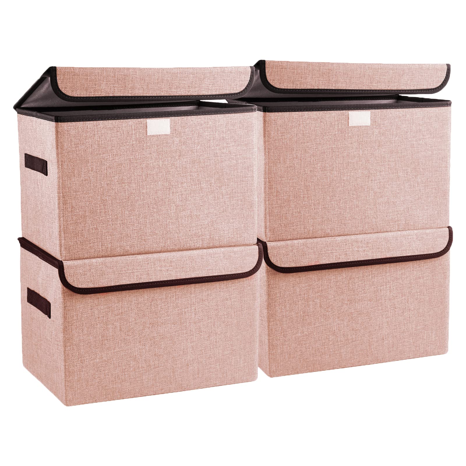 Bagnizer Large 17" 42 Quarts Collapsible Stackable Storage Bins with Lids [3-Pack] Foldable Fabric Linen Storage Boxes Cube, Closet Organizer Baskets with Label for Home (16.7 x 12 x 12, Gray)