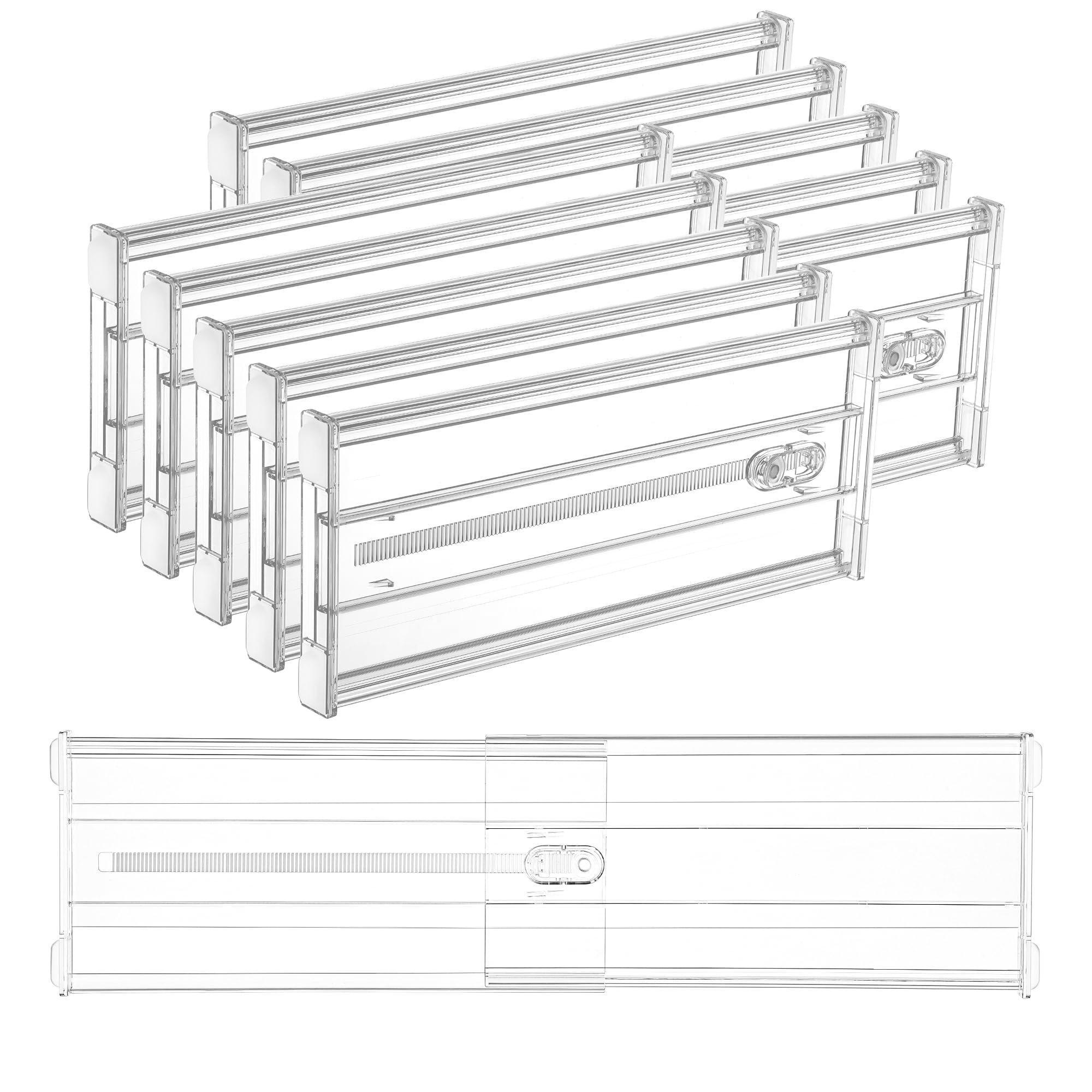 Vtopmart 4 Pack 6" Tall Upgrade Drawer Dividers for Big and Deep Drawer, 12.8"-22.3" Adjustable Expandable Dresser Drawer Organizer, Clear Plastic Separators for Dresser, Baby Supplies, Kitchenware