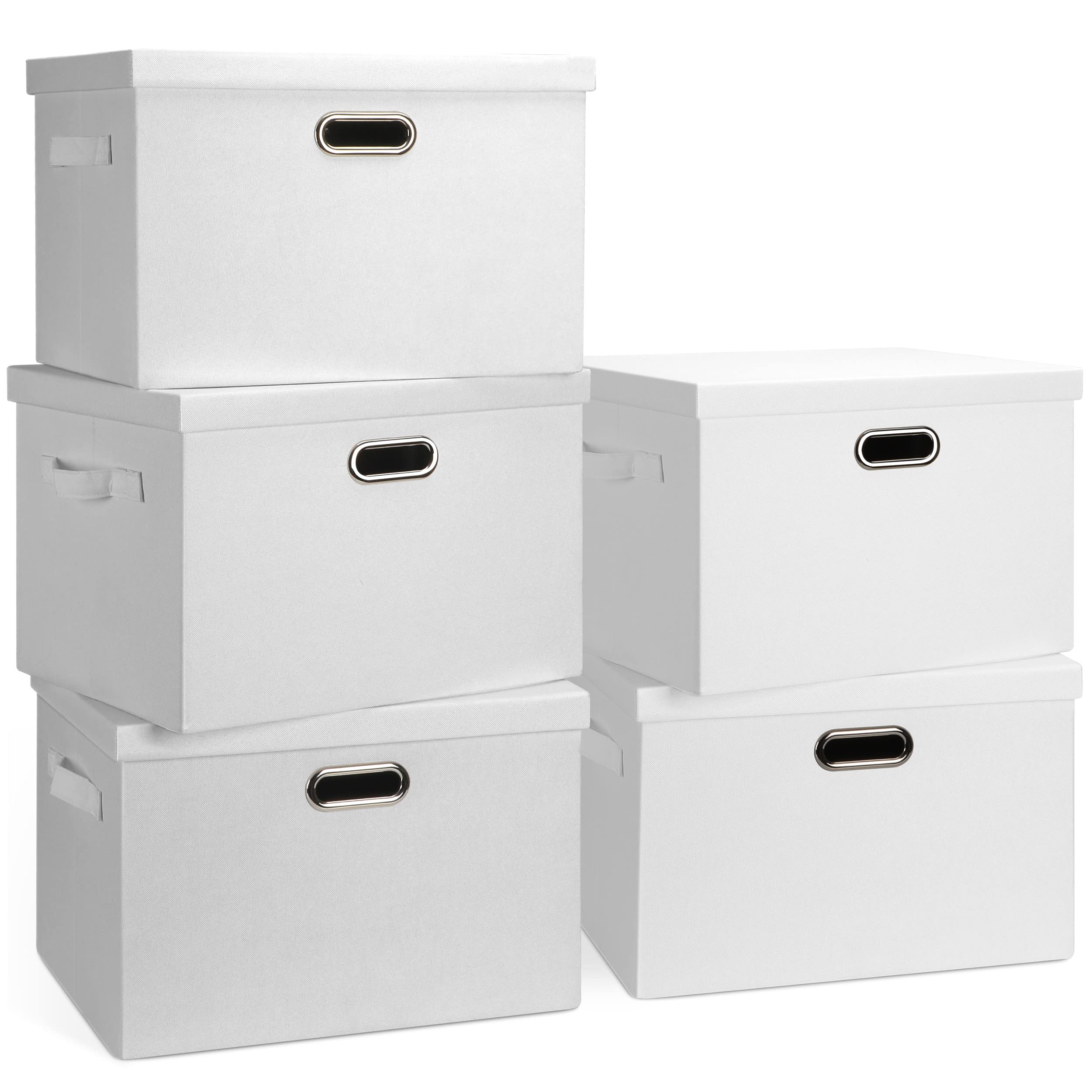 Graciadeco Large Quart Collapsible Stackable Storage Bins with Lids, 3 Packs Beige Linen Fabric Closet Boxes with Lids, Storage Cube Baskets Container Organizers for Bedroom Office(16.6 x 11.7 x 10.8)