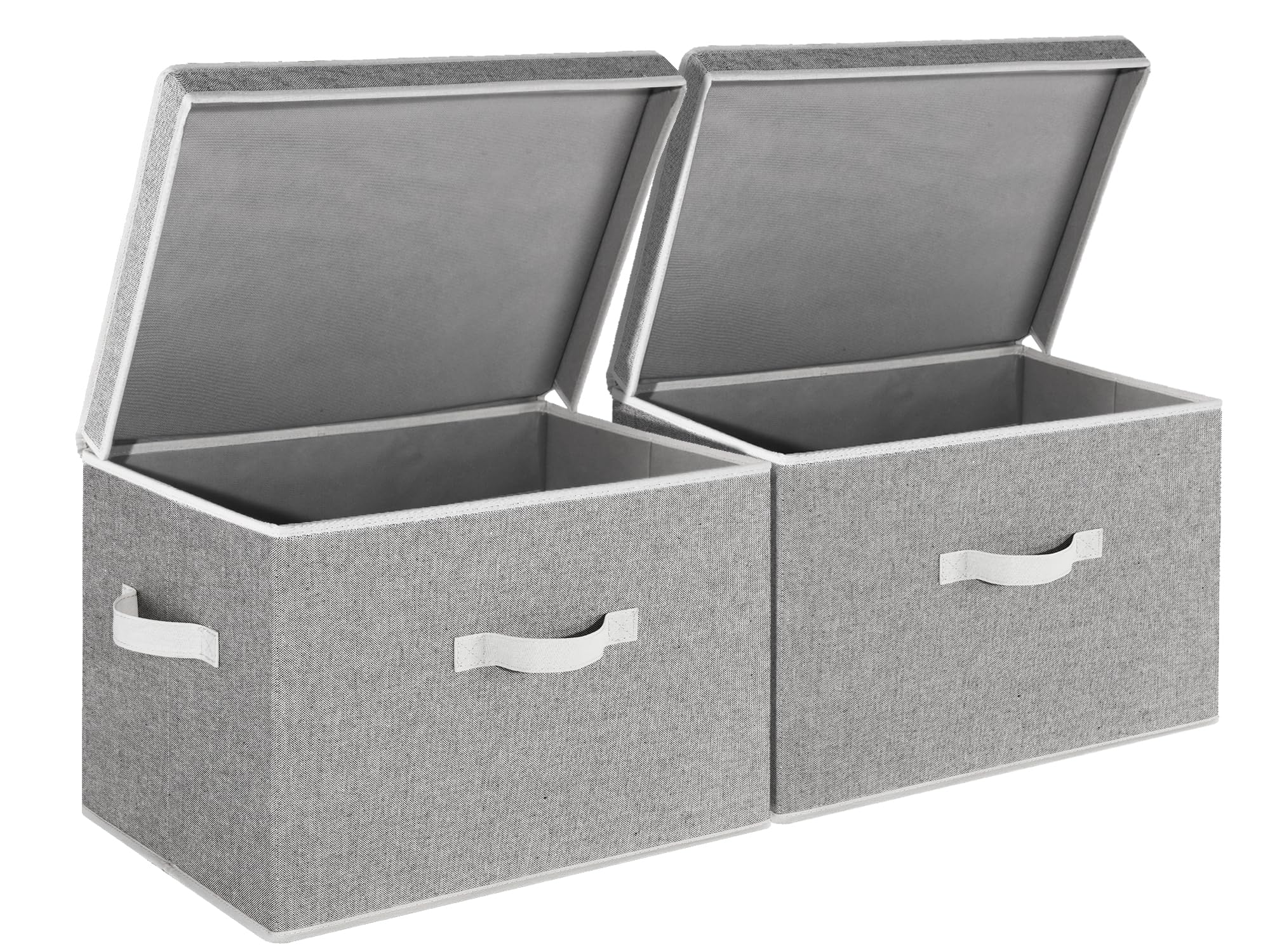 StorageWorks Fabric Storage Bins with Lid, Decorative Storage Boxes for Shelves, Stackable Closet Organizer Basket with Handles, Large, Khaki and Beige Stripes, 2-Pack