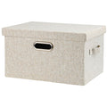 Graciadeco Large Quart Collapsible Stackable Storage Bins with Lids, 3 Packs Beige Linen Fabric Closet Boxes with Lids, Storage Cube Baskets Container Organizers for Bedroom Office(16.6 x 11.7 x 10.8)