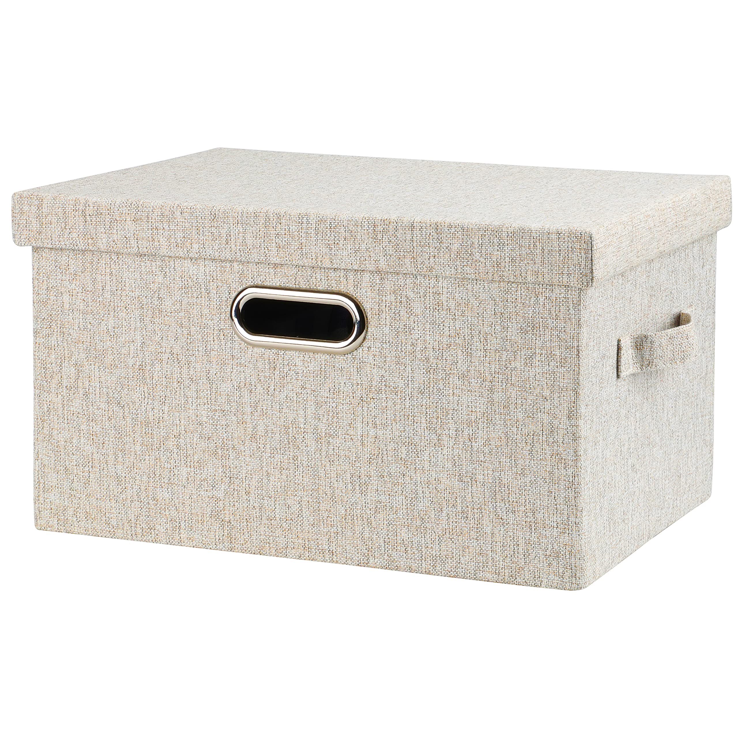 Graciadeco Large Quart Collapsible Stackable Storage Bins with Lids, 3 Packs Beige Linen Fabric Closet Boxes with Lids, Storage Cube Baskets Container Organizers for Bedroom Office(16.6 x 11.7 x 10.8)