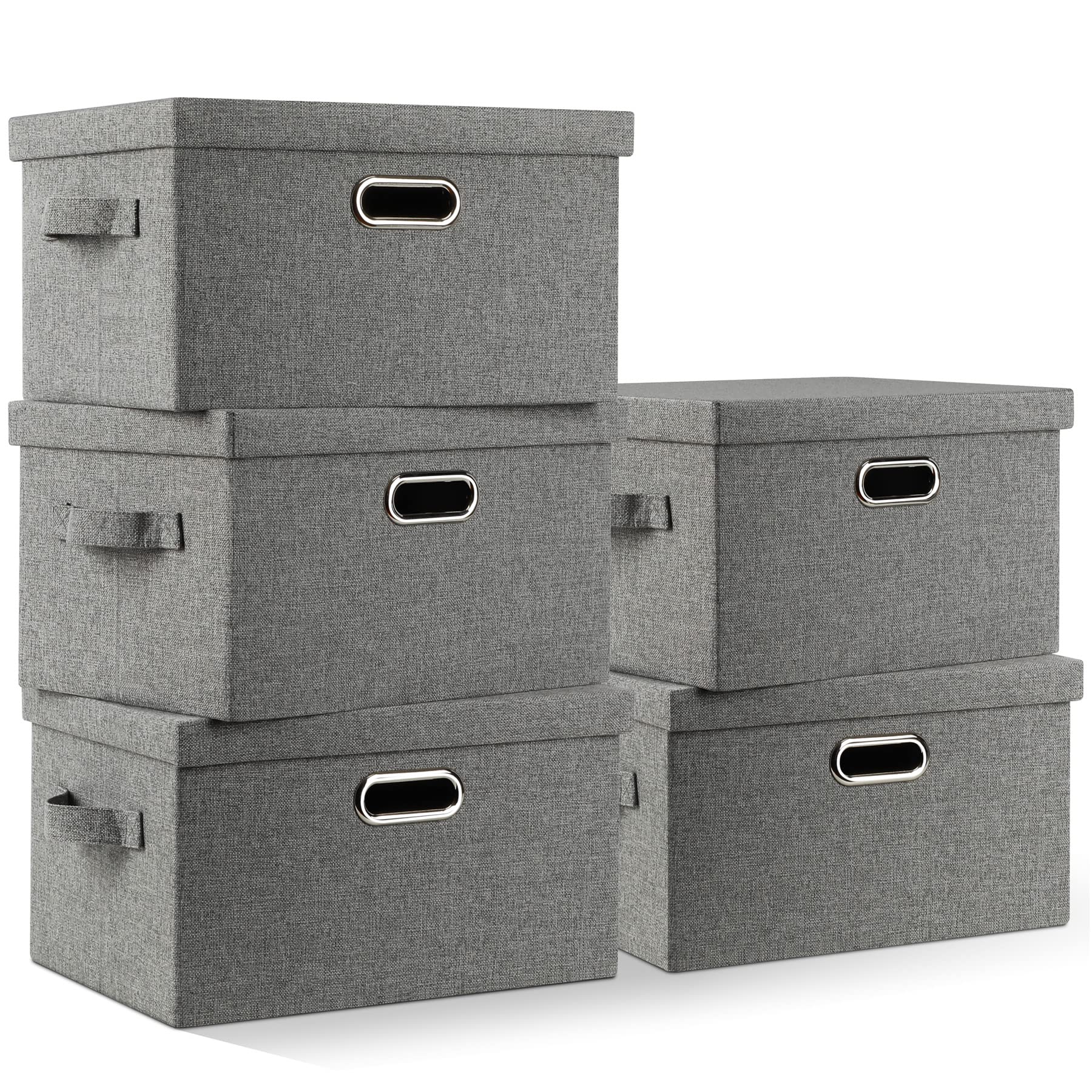 Graciadeco Large Quart Collapsible Stackable Storage Bins with Lids, 3 Packs Beige Linen Fabric Closet Boxes with Lids, Storage Cube Baskets Container Organizers for Bedroom Office(16.6 x 11.7 x 10.8)