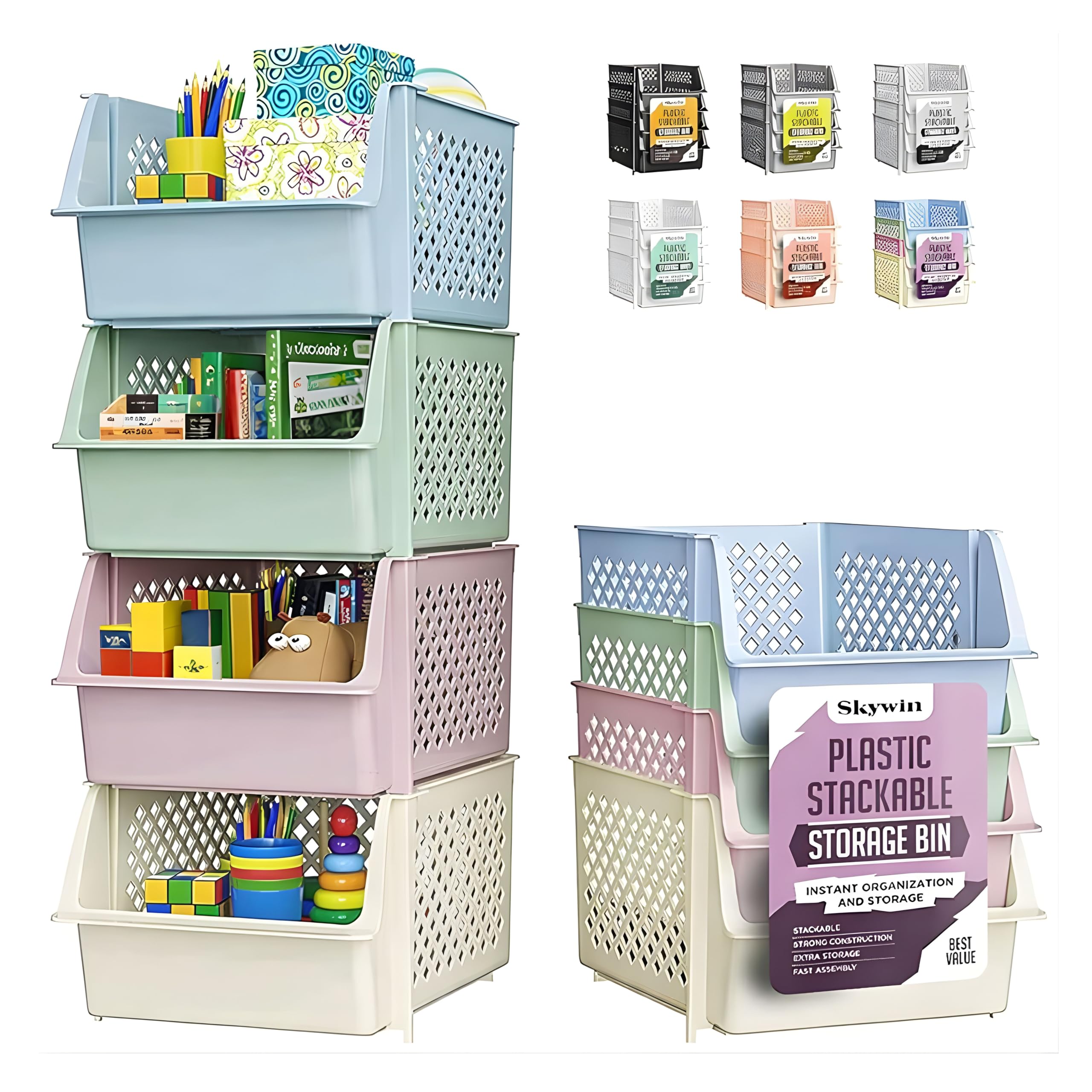TidyFriend 4 Pack Stackable Storage Bins Open Front for Pantry Organizers and Storage, Pantry Storage for Food, Kitchen and Home Organization, Plastic Storage Bins, Dorm Room Essentials (Black)