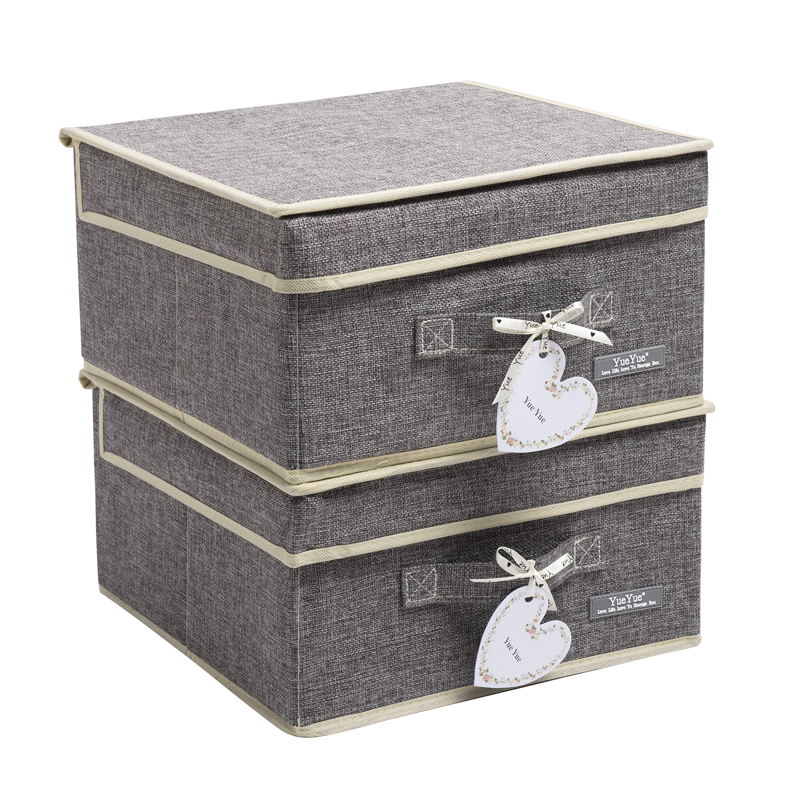 YueYue Small 4 Pack Fabric Stroage Box with Lids, Linen Foldable Stroage Box with lids 4 Color Set 12.4in/12in/6.7in