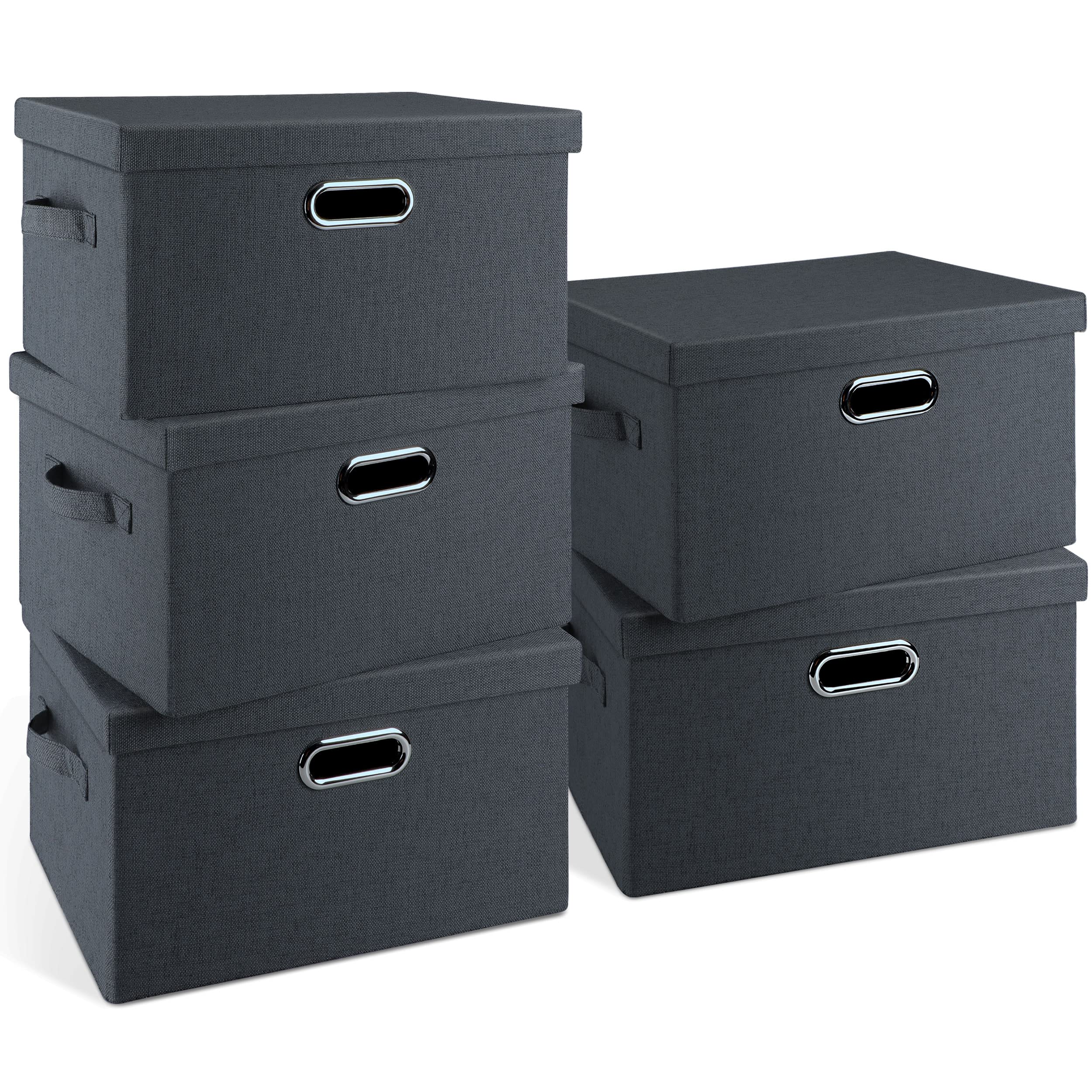 Graciadeco Large Quart Collapsible Stackable Storage Bins with Lids, 3 Packs Beige Linen Fabric Closet Boxes with Lids, Storage Cube Baskets Container Organizers for Bedroom Office(16.6 x 11.7 x 10.8)