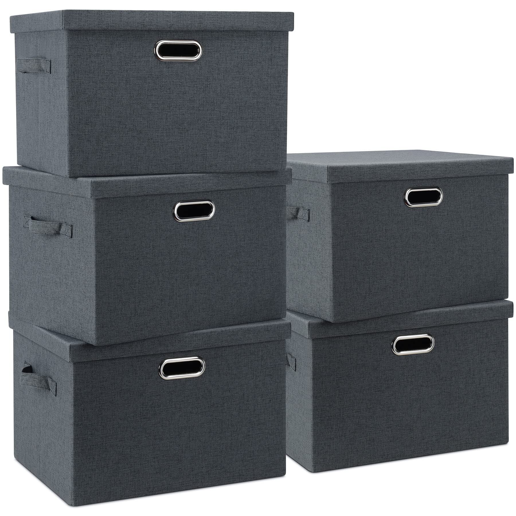 Graciadeco Large Quart Collapsible Stackable Storage Bins with Lids, 3 Packs Beige Linen Fabric Closet Boxes with Lids, Storage Cube Baskets Container Organizers for Bedroom Office(16.6 x 11.7 x 10.8)