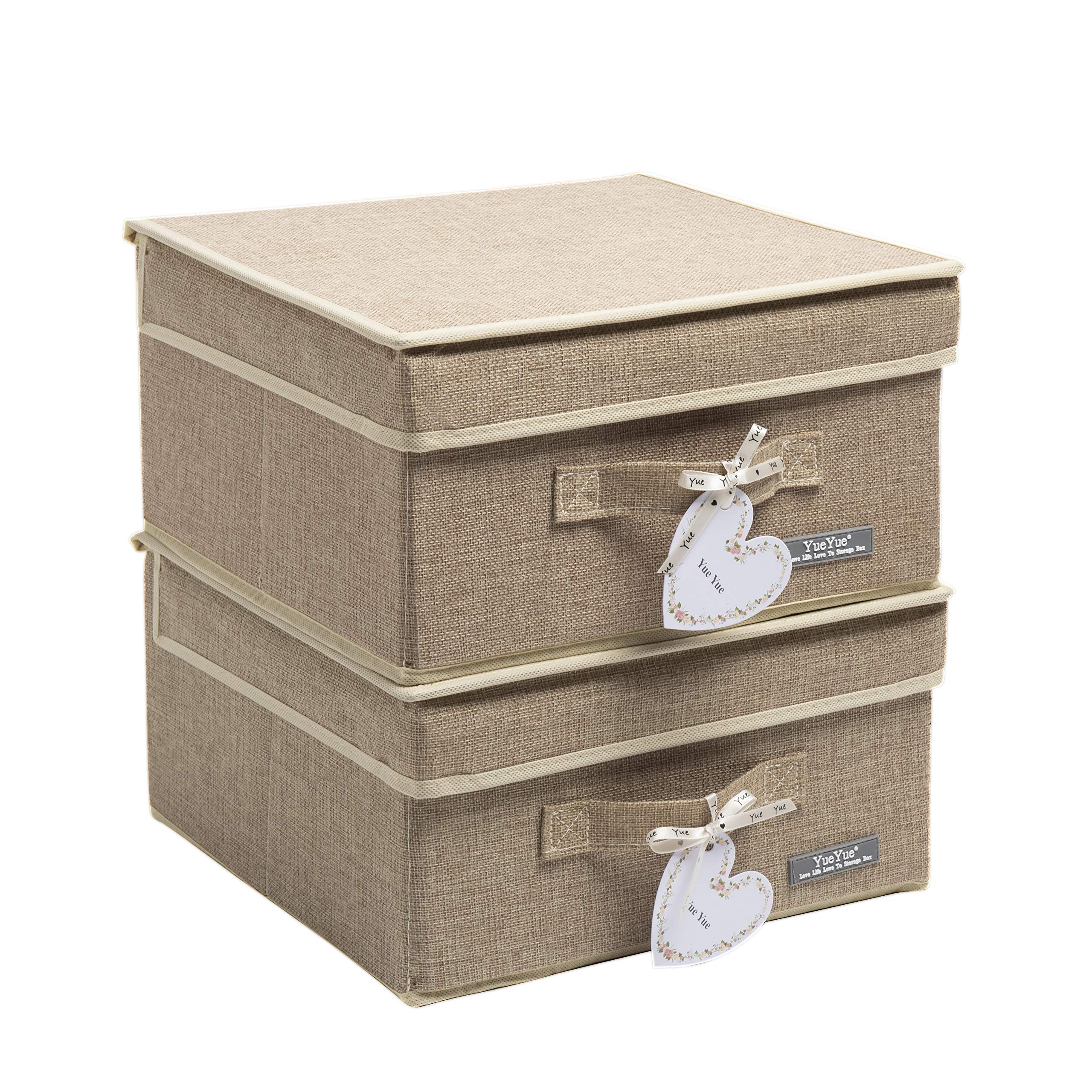YueYue Small 4 Pack Fabric Stroage Box with Lids, Linen Foldable Stroage Box with lids 4 Color Set 12.4in/12in/6.7in