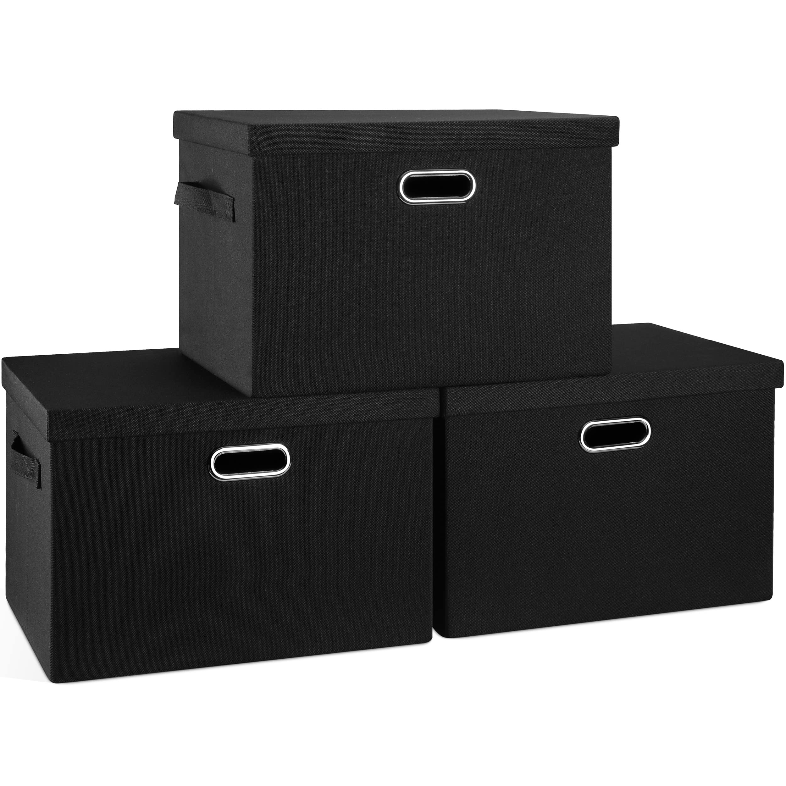 Graciadeco Large Quart Collapsible Stackable Storage Bins with Lids, 3 Packs Beige Linen Fabric Closet Boxes with Lids, Storage Cube Baskets Container Organizers for Bedroom Office(16.6 x 11.7 x 10.8)